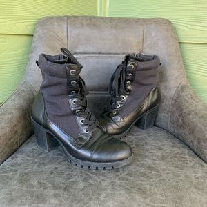 Black chunky heeled combat boots